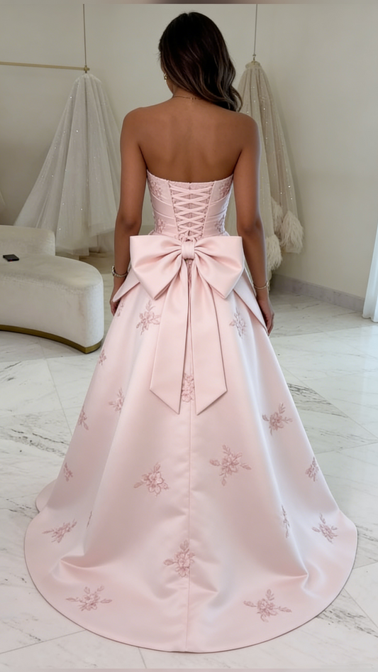 Elegant Pink Floral Embroidered Strapless Quinceanera Ball Gown DP8155