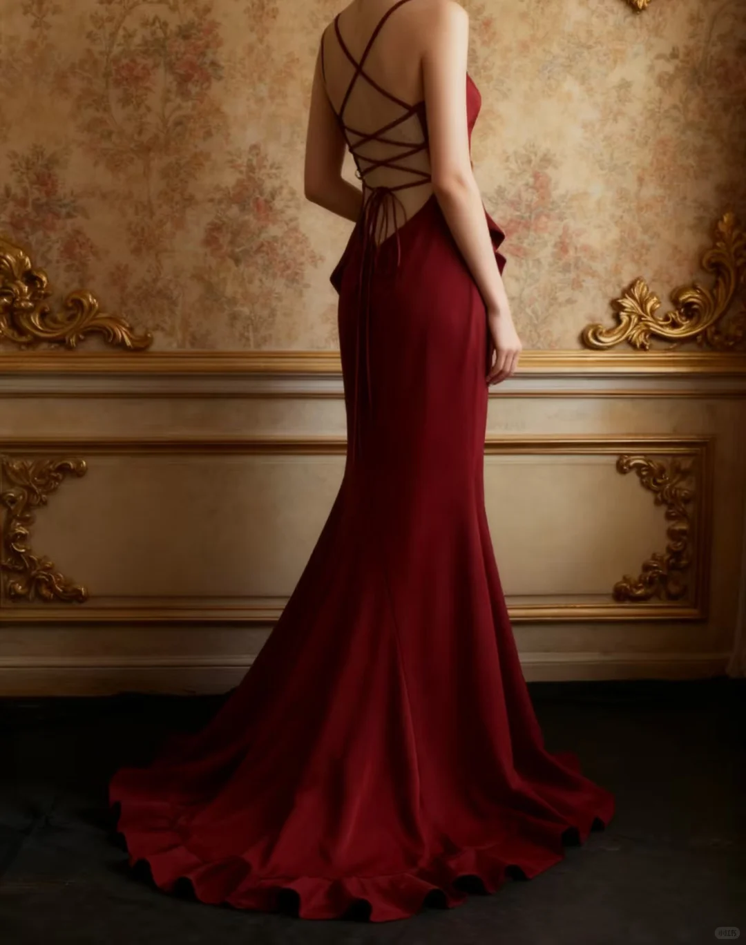 Glamorous Burgundy Satin Spaghetti Strap Ruffled Side Detail with Train Prom Dress DP7655