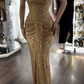 Gold Straps Beading Mermaid Long Party Dress Birthday Outfits DP3963