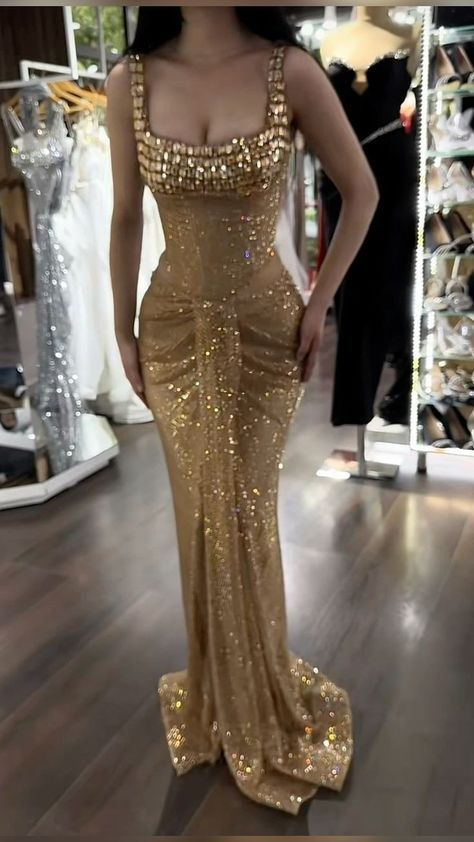 Gold Straps Beading Mermaid Long Party Dress Birthday Outfits DP3963