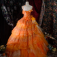 Elegant Orange Detachable Ruffled Tiered Beaded Sweet 16 Quinceanera Ball Gown DP7412