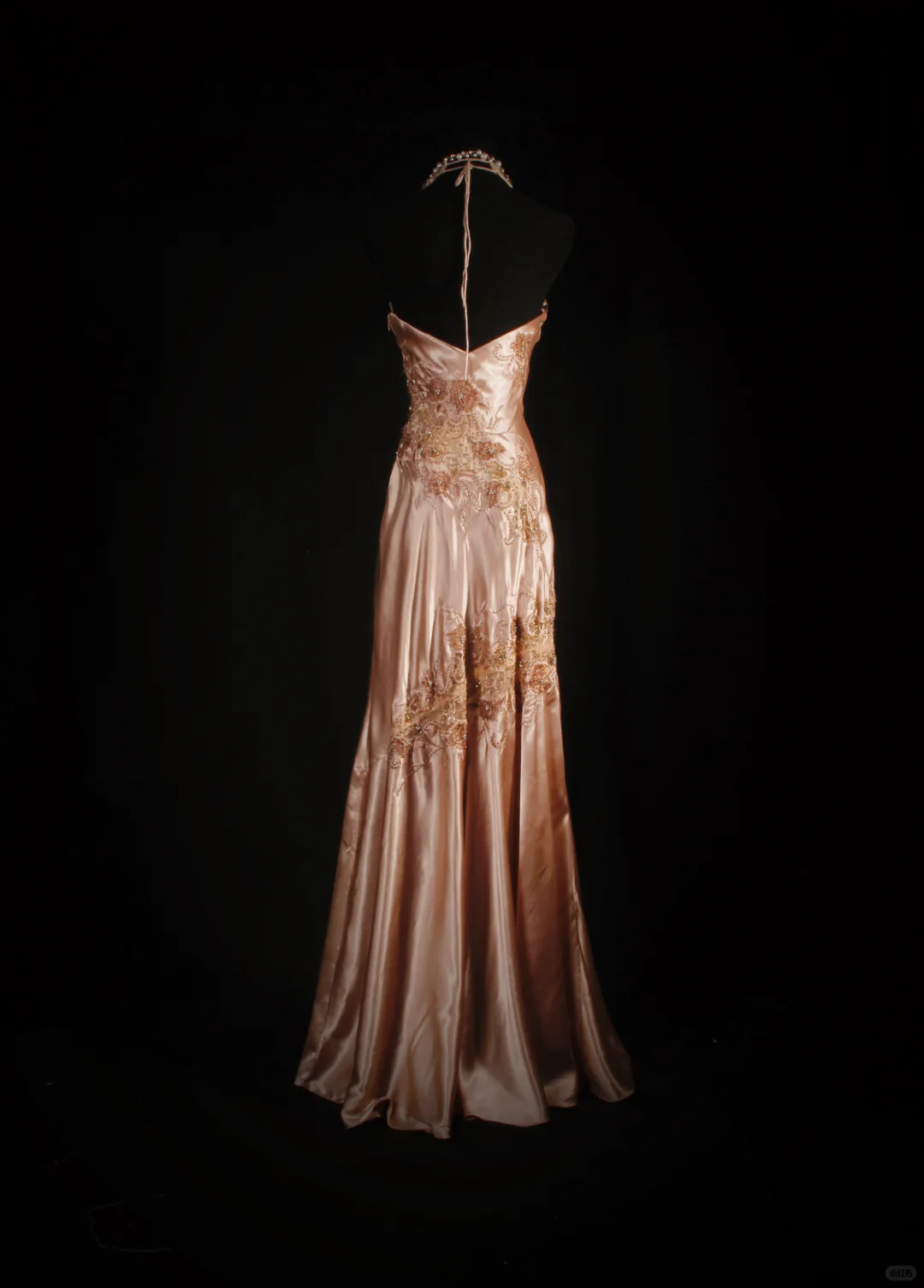 Glamorous Champagne Satin Halter-Neck Floral Embroidery Beaded Evening Gown DP7384