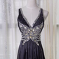Glamorous Black Sleeveless Evening Gown Beaded Bodice A-Line Satin Prom Dress DP7607