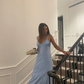 Light Blue V Neck Straps Long Party Dress Wedding Guest Dress, DP2778