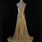 Glamorous Gold Satin Spaghetti Strap Ruched Bodice V-Neck Formal Evening Gown DP7370