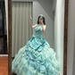 Glamorous Mint Green Tiered 3D Floral Strapless Princess Sweet 16 Quinceanera Ball Gown DP7545