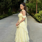 Elegant Yellow Off-the-Shoulder A-Line Chiffon Tiered Ruffle Floor Length Prom Dress DP8573