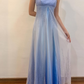 Light Blue Spaghetti Straps A-Line Satin Vintage Long Party Dress, DP3986