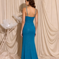 Elegant Sparkly Teal Spaghetti Strap Mermaid High Slit Evening Dress DP8529