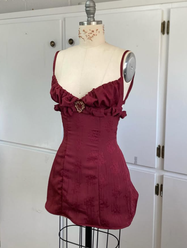 Vintage Burgundy Spaghetti Strap A-line Lace-up Short Party Dresses Homecoming Dresses, DP5786