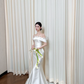 Gorgeous Off-the-Shoulder Satin Mermaid Wedding Dress 3D Floral Neckline Bridal Gown DP8315