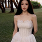 Vintage White Lace Strapless A-Line Homecoming Dress Party Dress Cocktail Dress DP6711