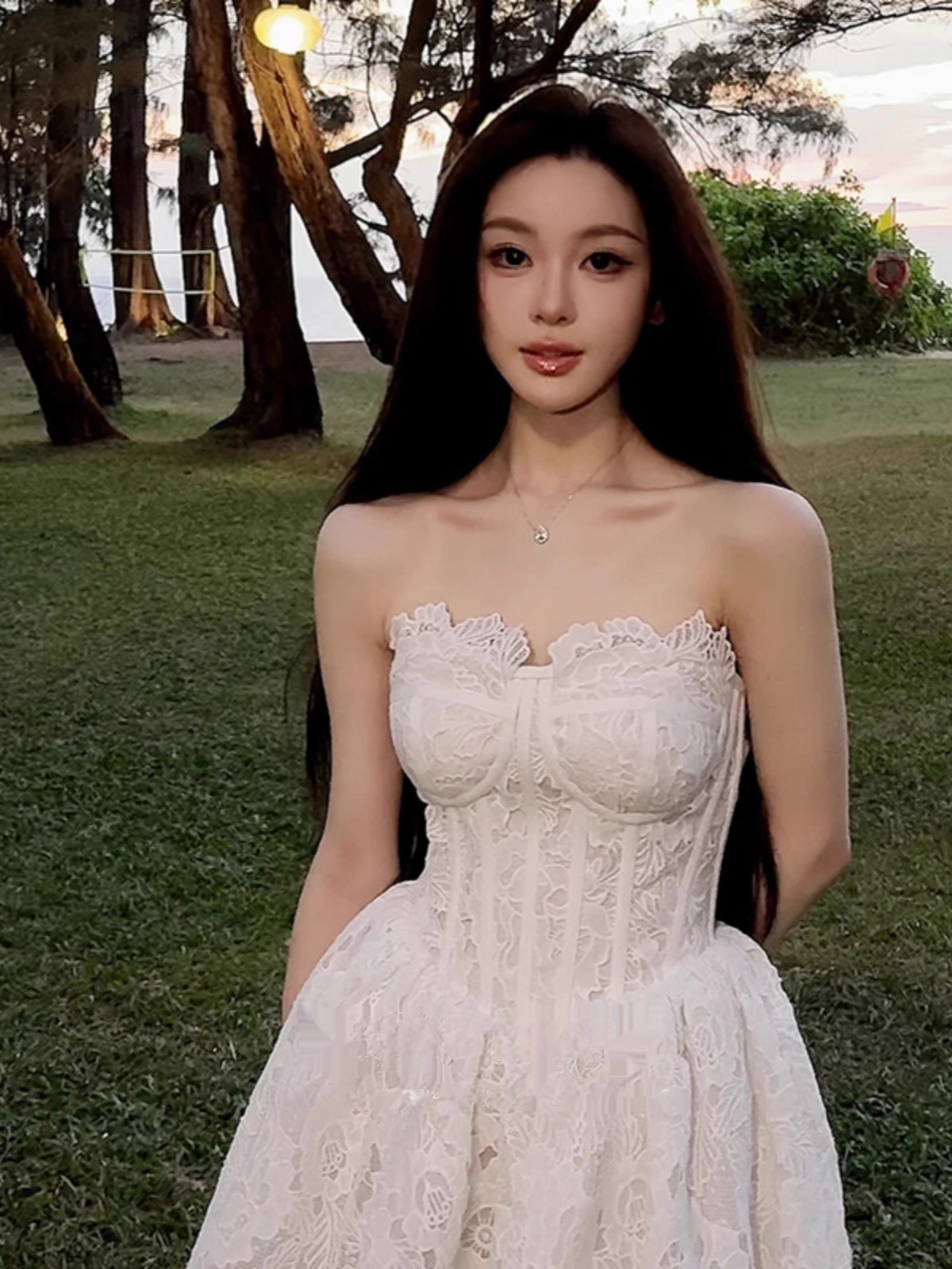 Vintage White Lace Strapless A-Line Homecoming Dress Party Dress Cocktail Dress DP6711