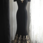 Vintage Black Off-Shoulder Gold Embroidery Mermaid Evening Gown DP7354