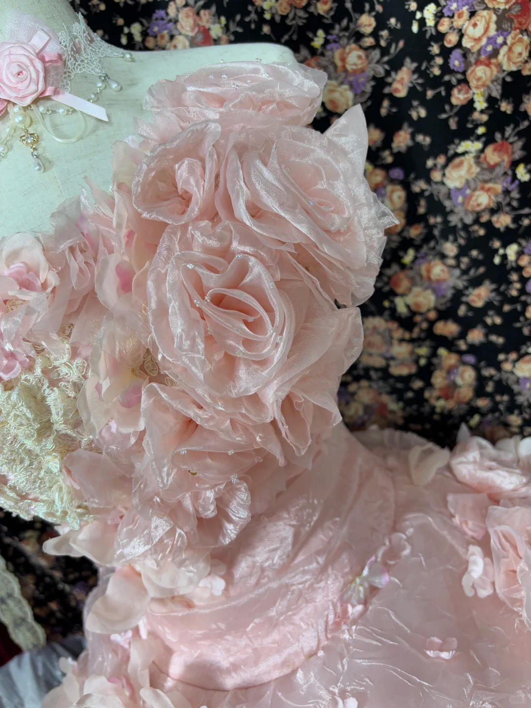 Gorgeous Pink 3D Flowers Sweet 16 Quinceanera Strapless A-Line Floor-length Prom Dress Evening Dress Ball Gown DP6416