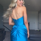 Charmantes blaues Satin-Meerjungfrauenkleid mit Herzausschnitt und hohem Schlitz, langes Ballkleid, Partykleid, Abendkleid DP6497