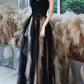 Elegant Black Ombre Tulle Spaghetti Straps Lace Appliques A‑Line Long Evening Gown DP8825