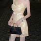 Elegant Sparkly Satin Spaghetti Strap Ruched Sweetheart Homecoming Dress DP8815