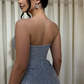 Stunning Dusty Blue Sequin Mermaid Strapless Evening Gown Prom Dress DP8164