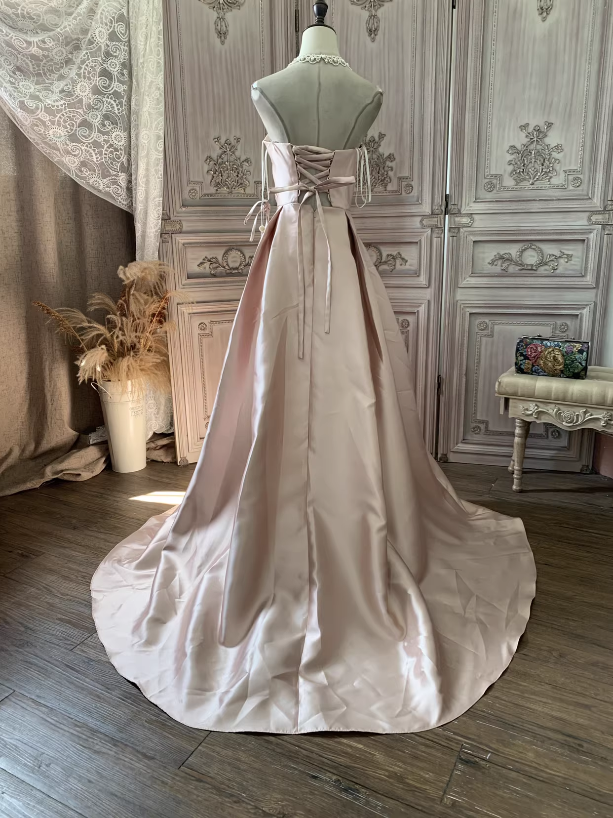 Glamorous Pink Strapless Beaded Embroidery & Sweeping Train Prom Dress DP7664