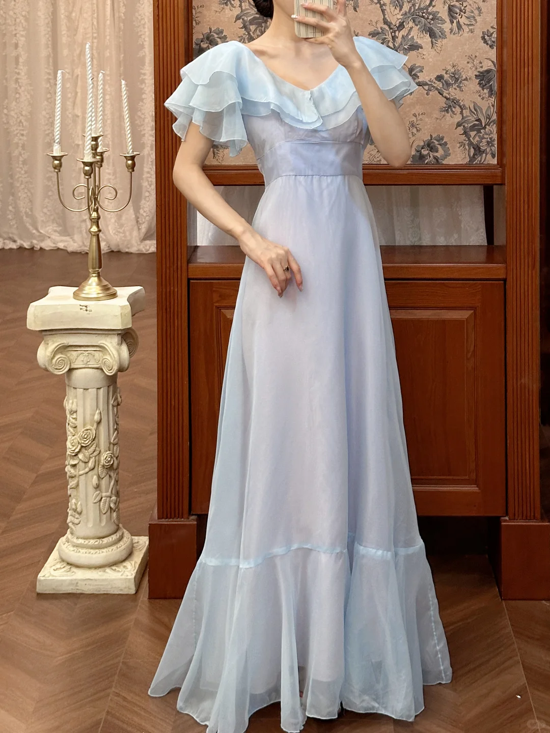 Ethereal Light Blue Chiffon Ruffled Prom Dress DP7949