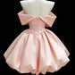 Elegant Pink Off-the-Shoulder Ruffle Satin Mini A-Line Homecoming Dress DP8726