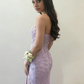 Enchanting Lavender Floral Applique Mermaid Prom Gown with High Slit DP8030