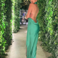 Green Halter Backless Long Party Dress with Slit,DP1876