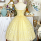 Elegant Yellow Strapless Floral Lace A-Line Homecoming Dress DP8538