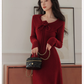 Robe de bal fourreau bordeaux vintage, robe de soirée à manches longues, robe longue en tricot, DP6701