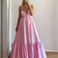 Pink Spaghettti Straps A-Line Party Dress Wedding Guest Dress, DP4135