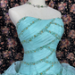 Vintage Blue-green Tulle Beaded Strapless Quinceanera A-Line Evening Dress Prom Dress Ball Gown DP6272