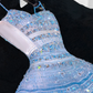 Vintage Sparkling Blue Sequin Sweetheart A-Line Design Tulle Evening Dress Prom Dresses DP6162