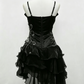 Vintage Black Straps Beaded Evening Dress Ruffled Homecoming Dress DP2291