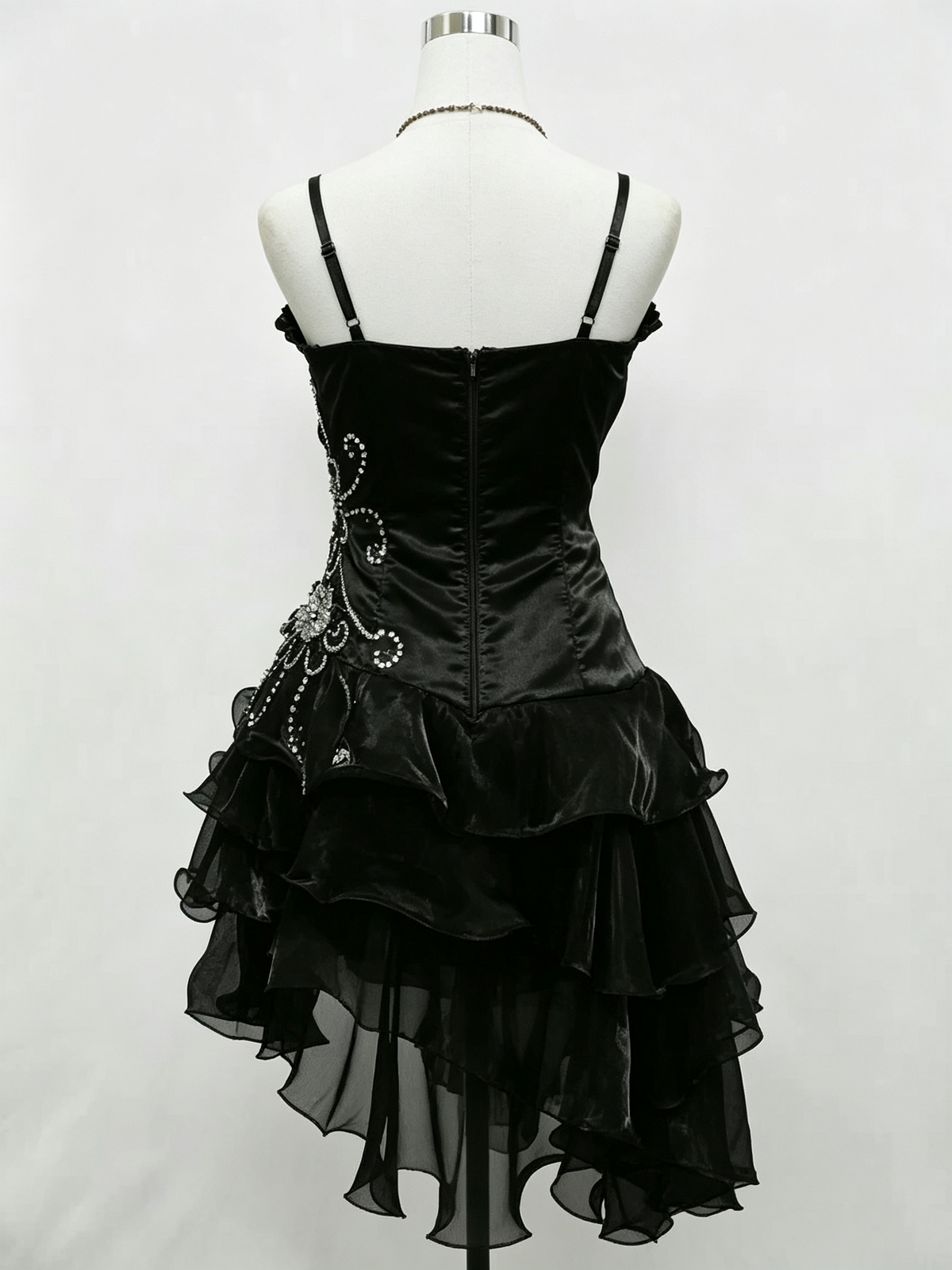 Vintage Black Straps Beaded Evening Dress Ruffled Homecoming Dress DP2291