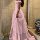 Elegant Pink Off-the-Shoulder Chiffon Layered Ruffle A-Line Formal Prom Dress DP8462