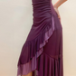 Dark Purple Spaghetti Straps Ruffles Vintage Long Prom Dress, DP3747