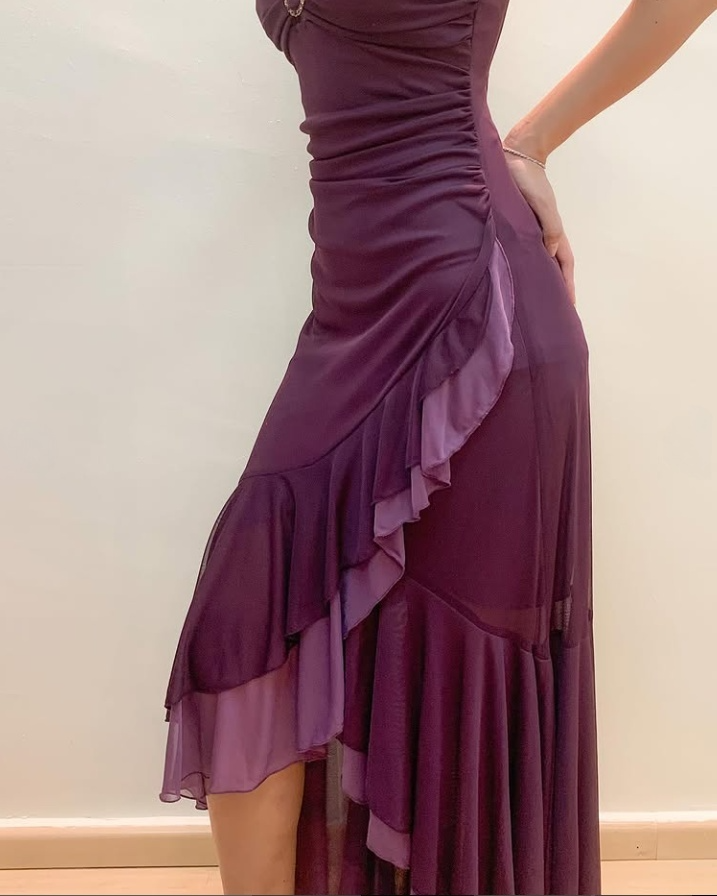 Dark Purple Spaghetti Straps Ruffles Vintage Long Prom Dress, DP3747