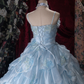 Glamorous Light Blue Spaghetti Strap Tiered Ruffles Ball Gown DP8344