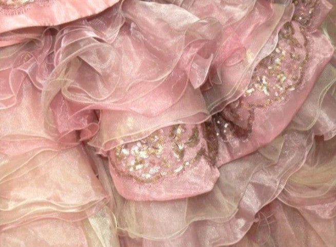 Glamorous Pink Tiered Tulle Strapless Sequin Beaded Sweet 16 Quinceanera Ball Gown DP7300
