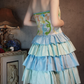 Retro Colorful Strapless Floral Design A-line Short Tiered Homecoming Dress  DP6059