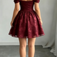 Vintage Burgundy Off-the-Shoulder Jacquard Pattern A-Line Homecoming Dress DP8520