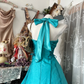 Vintage Turquoise Halter Neck A-Line Homecoming Dress Bow Satin Mini Party Gown DP8323