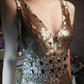 Retro Golden V-neck Sparkling Beaded Sequin Design A-line Short Homecoming Dress DP6058