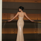 Glamorous Champagne Sequin Mermaid Prom Dress Deep V Neck Spaghetti Strap Formal Evening Gown DP5414