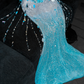 Gorgeous Sparkling Blue Sequin Beaded Mermaid Elegant Chiffon Evening Dress Prom Dresses DP6168