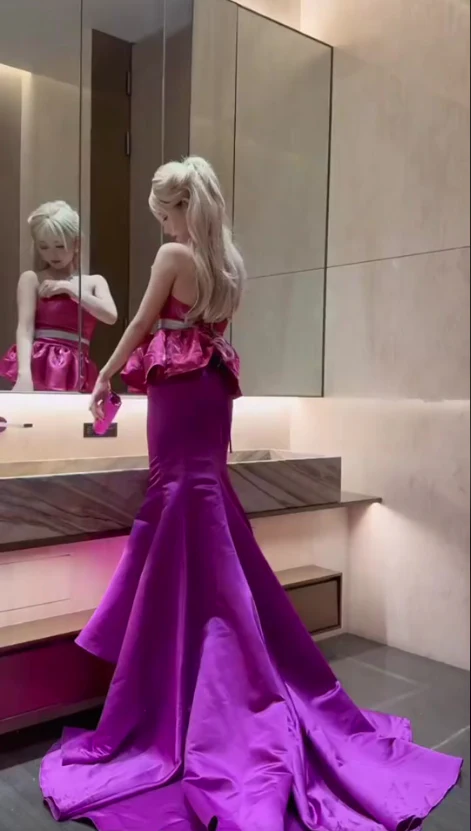 Gorgeous Strapless Mermaid Satin Long Pary Dress Barbie Outfits, DP4310