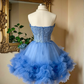 Vintage Light Blue Strapless Sweetheart Lace Tulle A-Line Homecoming Dress DP8547