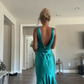 Green V Neck Mermaid Elegant Satin Long Prom Dress, DP3750