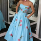 Elegant Strapless Floral Embroidered Formal Evening Gown with Pockets DS4581